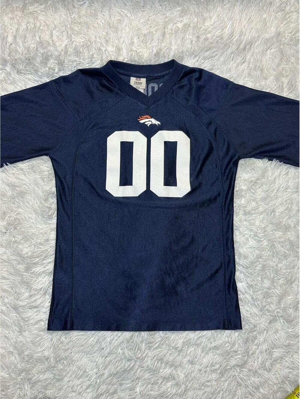 Denver Broncos NFL Team Apparel Jersey #00 Navy Blue Girls Size Large